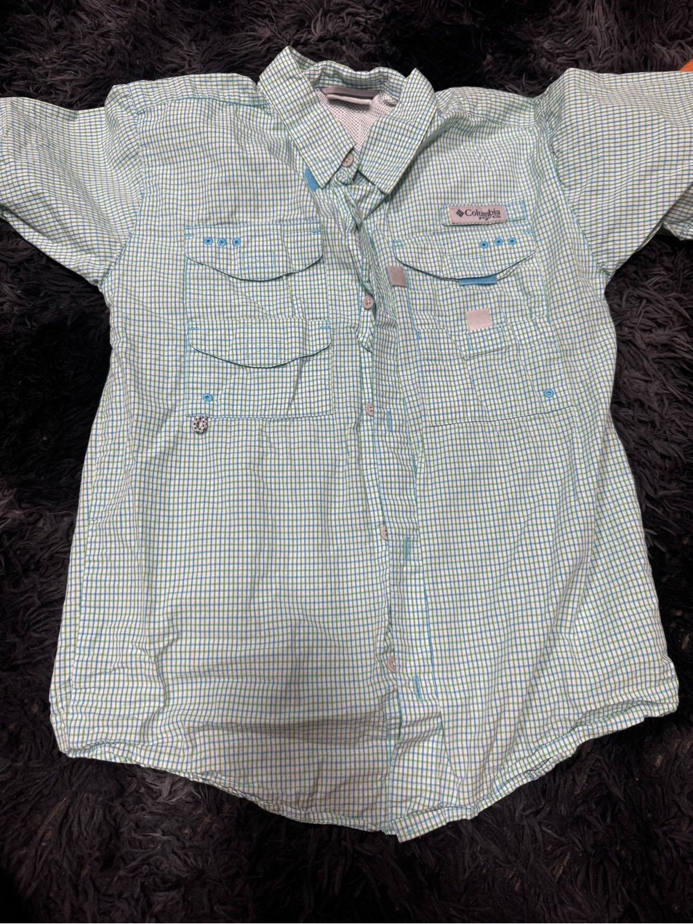 Columbia Green and Blue Plaid Short-Sleeve Button Shirt